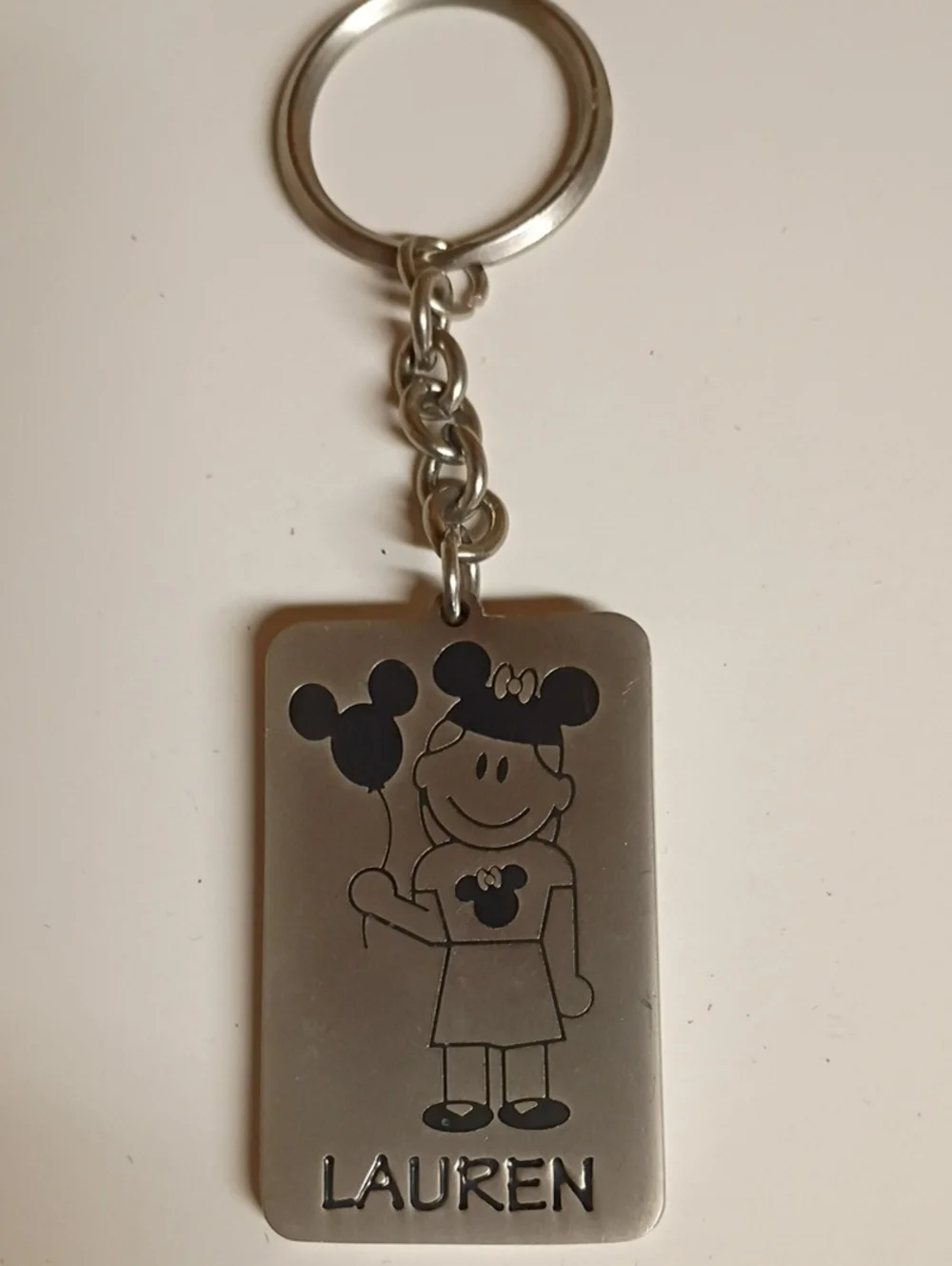 Disneyland Personalized Silver Name Keychain - Lauren w/Mikey Mouse Ears, Shirt